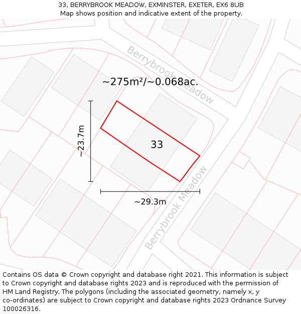 33, BERRYBROOK MEADOW, EXMINSTER, EXETER, EX6 8UB: Plot and title map