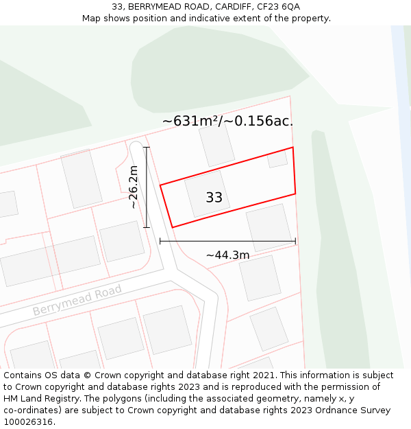 33, BERRYMEAD ROAD, CARDIFF, CF23 6QA: Plot and title map