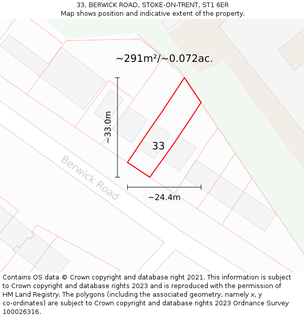 33, BERWICK ROAD, STOKE-ON-TRENT, ST1 6ER: Plot and title map