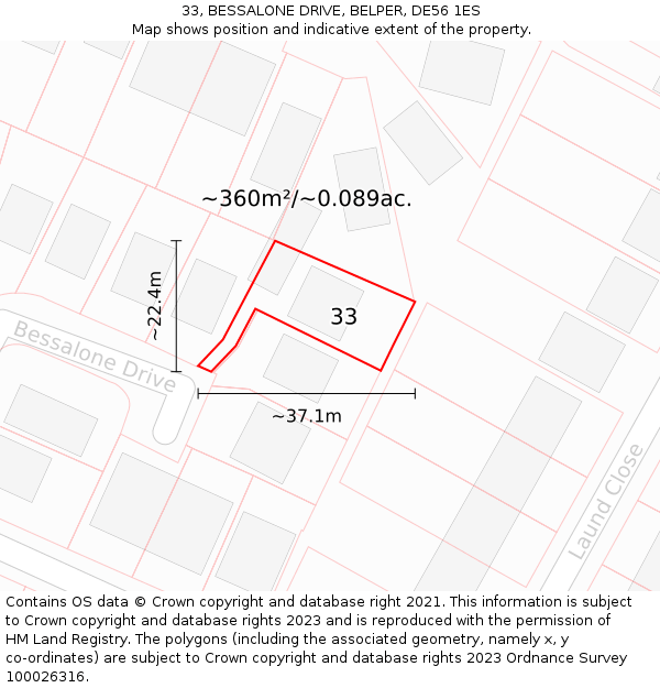 33, BESSALONE DRIVE, BELPER, DE56 1ES: Plot and title map