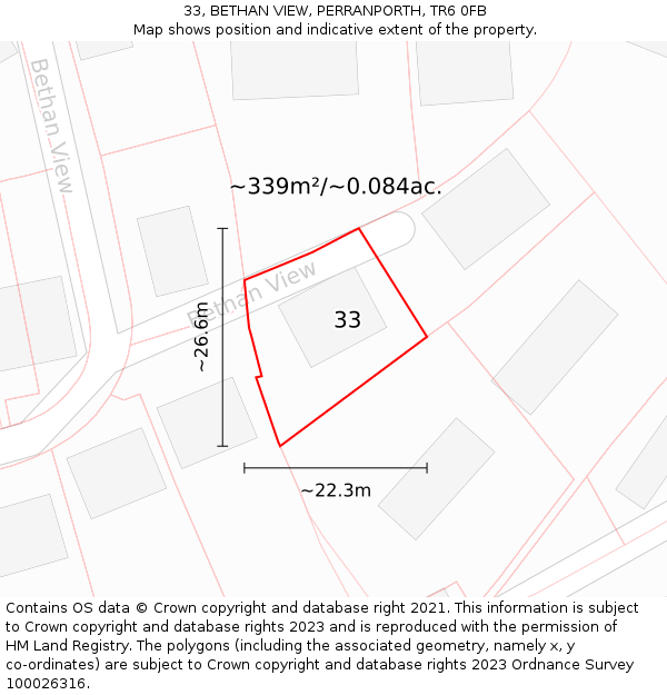 33, BETHAN VIEW, PERRANPORTH, TR6 0FB: Plot and title map