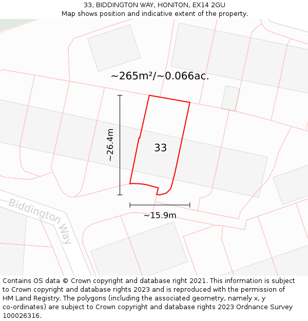 33, BIDDINGTON WAY, HONITON, EX14 2GU: Plot and title map