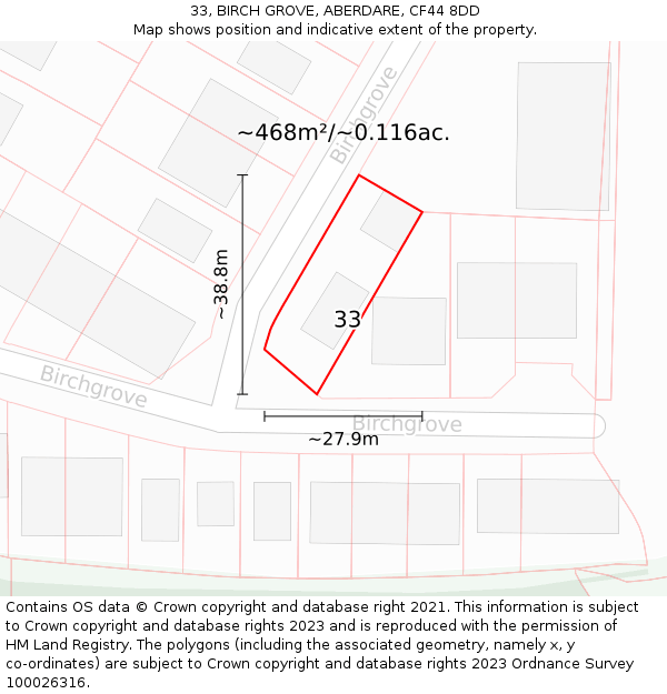 33, BIRCH GROVE, ABERDARE, CF44 8DD: Plot and title map