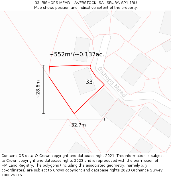 33, BISHOPS MEAD, LAVERSTOCK, SALISBURY, SP1 1RU: Plot and title map