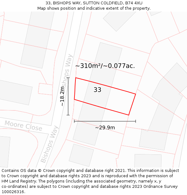 33, BISHOPS WAY, SUTTON COLDFIELD, B74 4XU: Plot and title map
