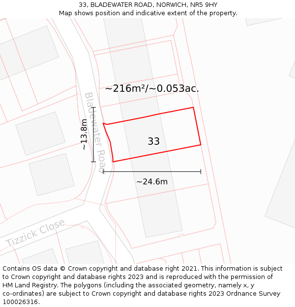 33, BLADEWATER ROAD, NORWICH, NR5 9HY: Plot and title map