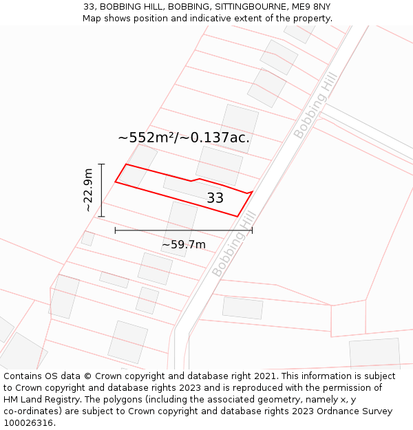 33, BOBBING HILL, BOBBING, SITTINGBOURNE, ME9 8NY: Plot and title map