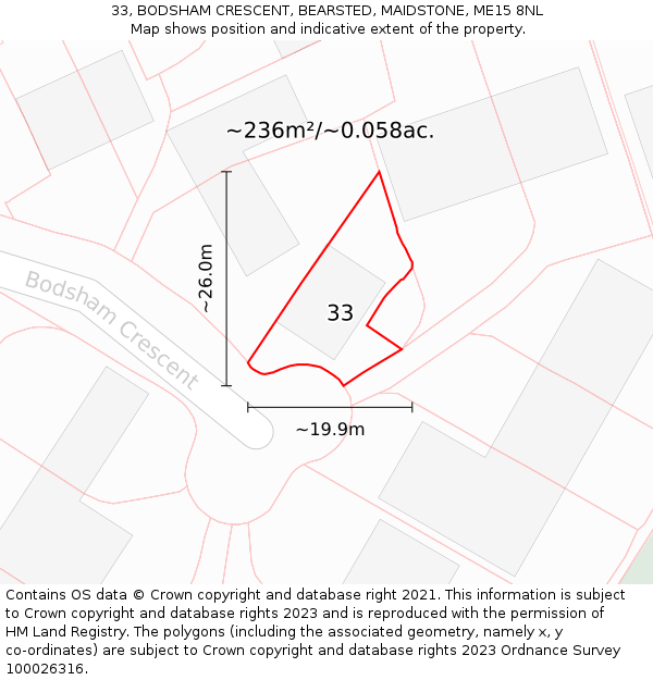 33, BODSHAM CRESCENT, BEARSTED, MAIDSTONE, ME15 8NL: Plot and title map