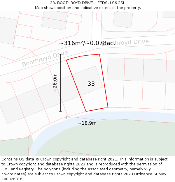 33, BOOTHROYD DRIVE, LEEDS, LS6 2SL: Plot and title map