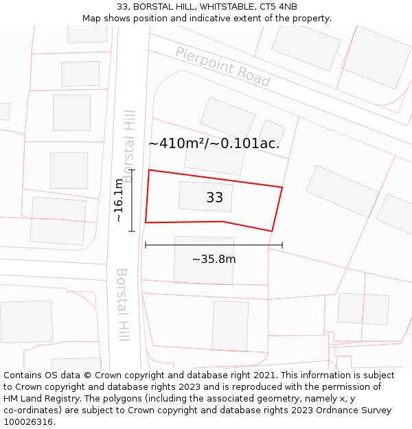 33, BORSTAL HILL, WHITSTABLE, CT5 4NB: Plot and title map