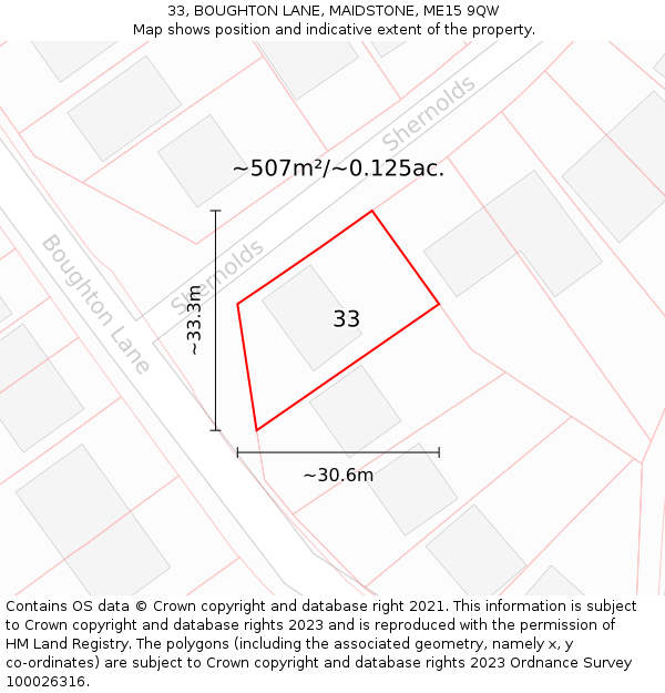 33, BOUGHTON LANE, MAIDSTONE, ME15 9QW: Plot and title map