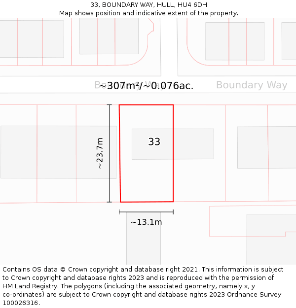 33, BOUNDARY WAY, HULL, HU4 6DH: Plot and title map