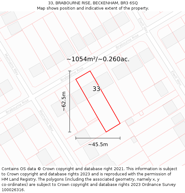33, BRABOURNE RISE, BECKENHAM, BR3 6SQ: Plot and title map