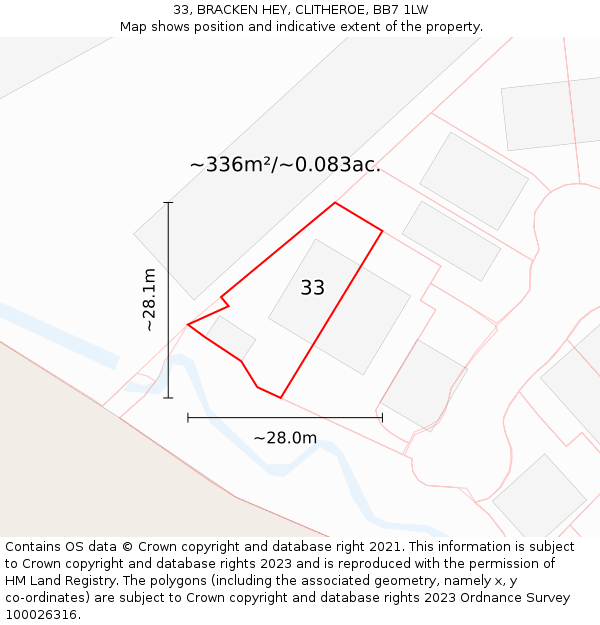 33, BRACKEN HEY, CLITHEROE, BB7 1LW: Plot and title map