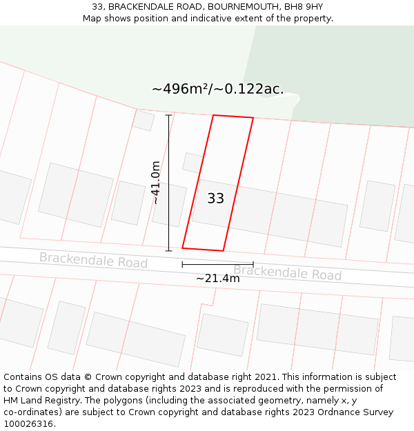 33, BRACKENDALE ROAD, BOURNEMOUTH, BH8 9HY: Plot and title map