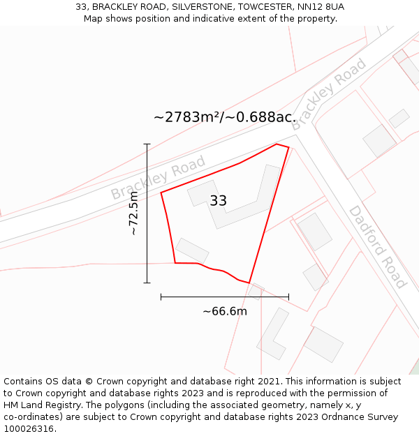 33, BRACKLEY ROAD, SILVERSTONE, TOWCESTER, NN12 8UA: Plot and title map
