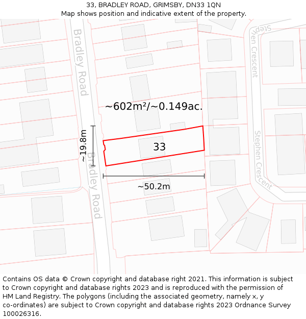 33, BRADLEY ROAD, GRIMSBY, DN33 1QN: Plot and title map
