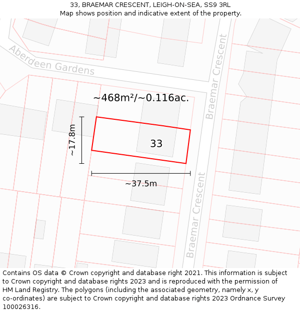 33, BRAEMAR CRESCENT, LEIGH-ON-SEA, SS9 3RL: Plot and title map