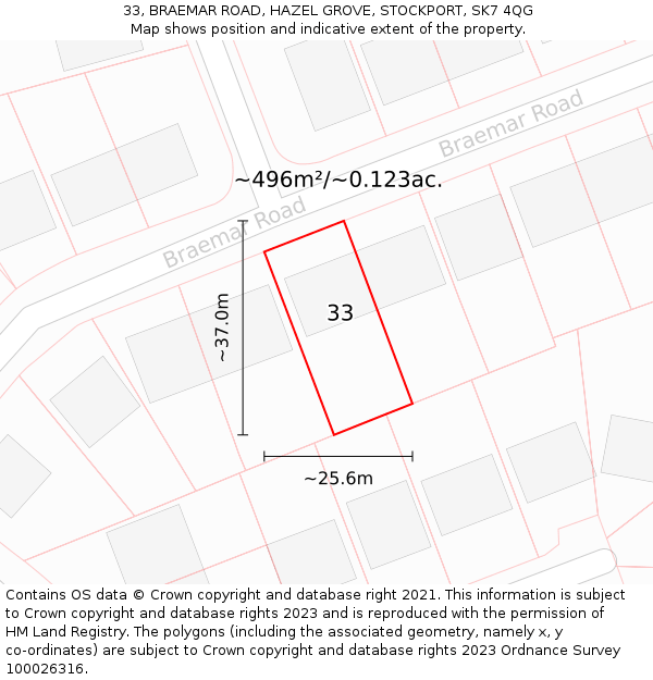 33, BRAEMAR ROAD, HAZEL GROVE, STOCKPORT, SK7 4QG: Plot and title map