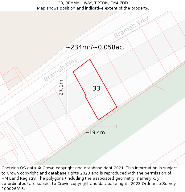 33, BRAMAH WAY, TIPTON, DY4 7BD: Plot and title map