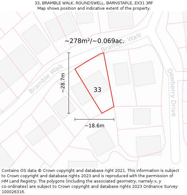 33, BRAMBLE WALK, ROUNDSWELL, BARNSTAPLE, EX31 3RF: Plot and title map
