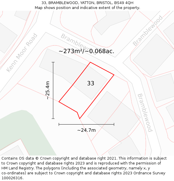 33, BRAMBLEWOOD, YATTON, BRISTOL, BS49 4QH: Plot and title map