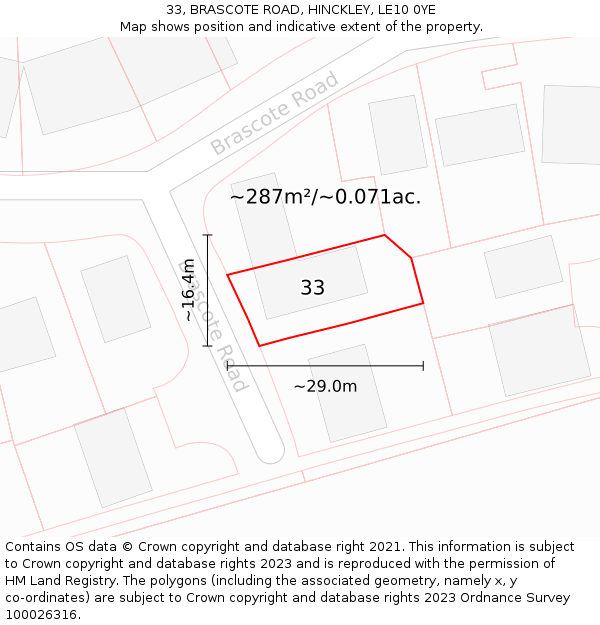 33, BRASCOTE ROAD, HINCKLEY, LE10 0YE: Plot and title map