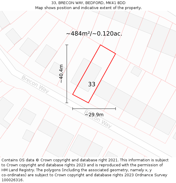 33, BRECON WAY, BEDFORD, MK41 8DD: Plot and title map