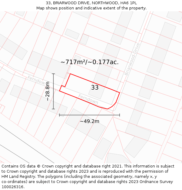 33, BRIARWOOD DRIVE, NORTHWOOD, HA6 1PL: Plot and title map