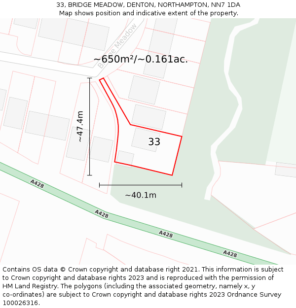 33, BRIDGE MEADOW, DENTON, NORTHAMPTON, NN7 1DA: Plot and title map
