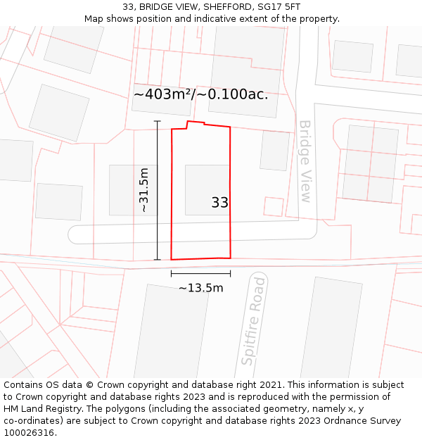 33, BRIDGE VIEW, SHEFFORD, SG17 5FT: Plot and title map