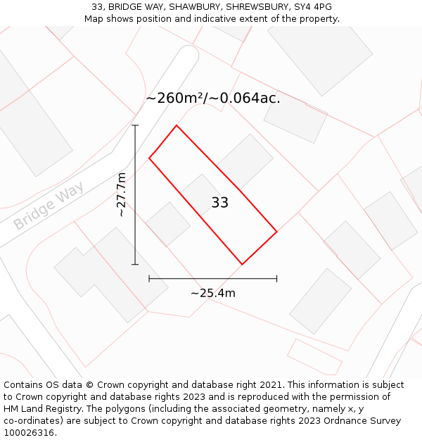 33, BRIDGE WAY, SHAWBURY, SHREWSBURY, SY4 4PG: Plot and title map