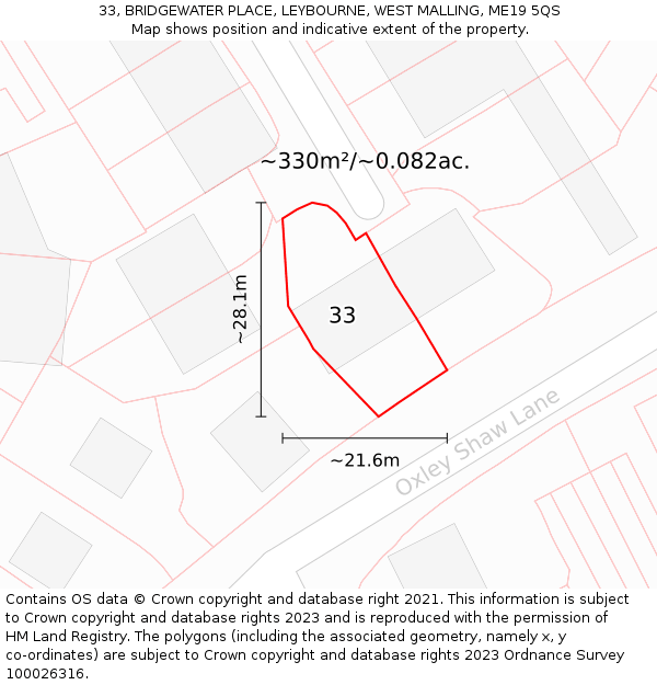 33, BRIDGEWATER PLACE, LEYBOURNE, WEST MALLING, ME19 5QS: Plot and title map