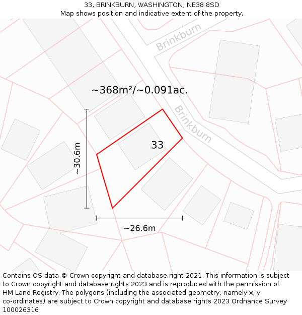 33, BRINKBURN, WASHINGTON, NE38 8SD: Plot and title map