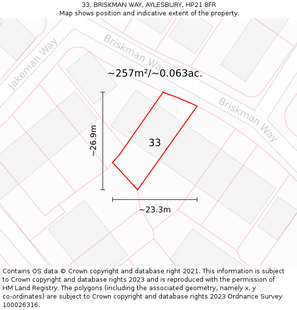 33, BRISKMAN WAY, AYLESBURY, HP21 8FR: Plot and title map