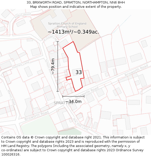 33, BRIXWORTH ROAD, SPRATTON, NORTHAMPTON, NN6 8HH: Plot and title map