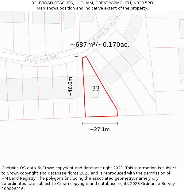 33, BROAD REACHES, LUDHAM, GREAT YARMOUTH, NR29 5PD: Plot and title map