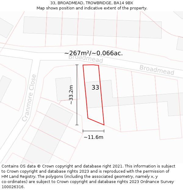 33, BROADMEAD, TROWBRIDGE, BA14 9BX: Plot and title map