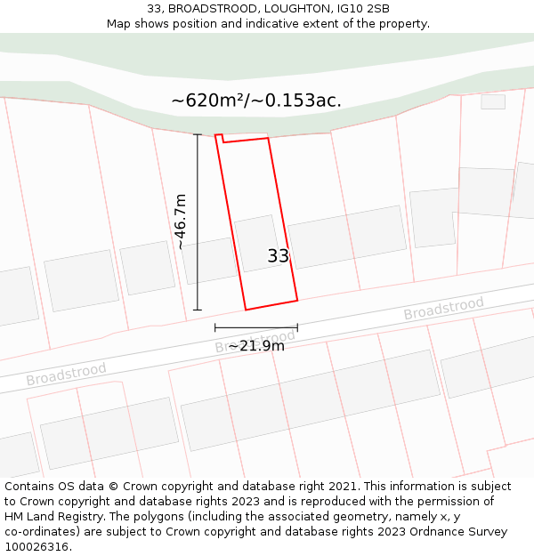 33, BROADSTROOD, LOUGHTON, IG10 2SB: Plot and title map