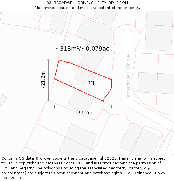 33, BROADWELL DRIVE, SHIPLEY, BD18 1QN: Plot and title map