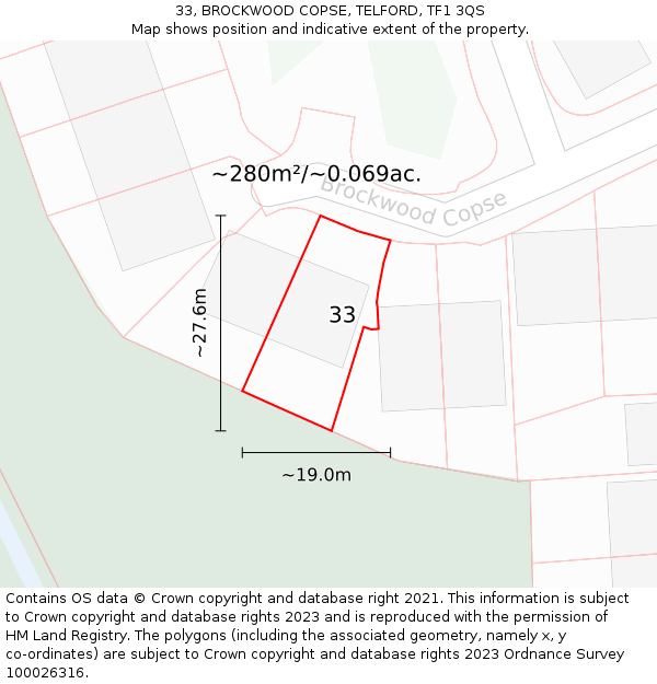33, BROCKWOOD COPSE, TELFORD, TF1 3QS: Plot and title map
