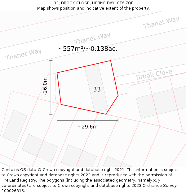 33, BROOK CLOSE, HERNE BAY, CT6 7QF: Plot and title map