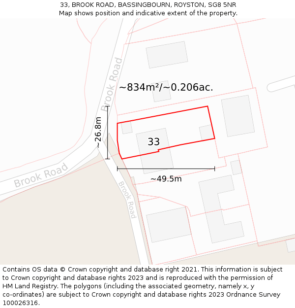 33, BROOK ROAD, BASSINGBOURN, ROYSTON, SG8 5NR: Plot and title map