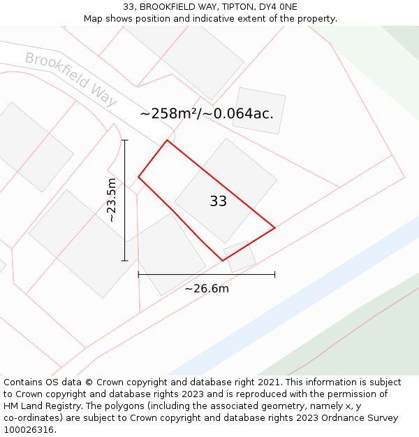 33, BROOKFIELD WAY, TIPTON, DY4 0NE: Plot and title map