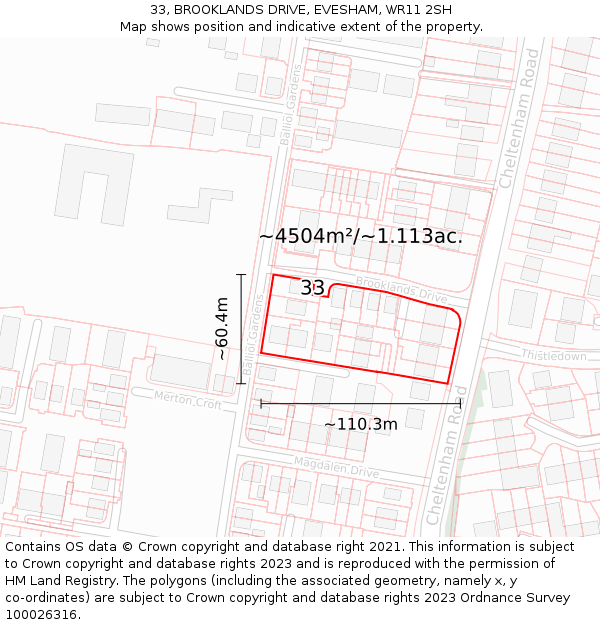 33, BROOKLANDS DRIVE, EVESHAM, WR11 2SH: Plot and title map