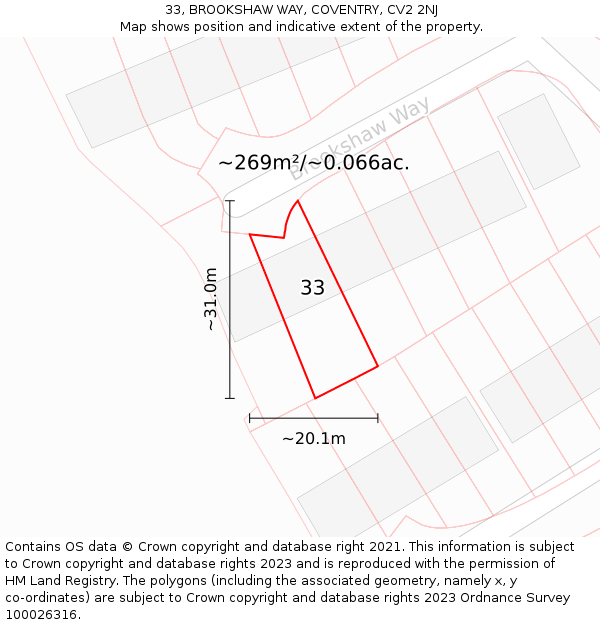 33, BROOKSHAW WAY, COVENTRY, CV2 2NJ: Plot and title map