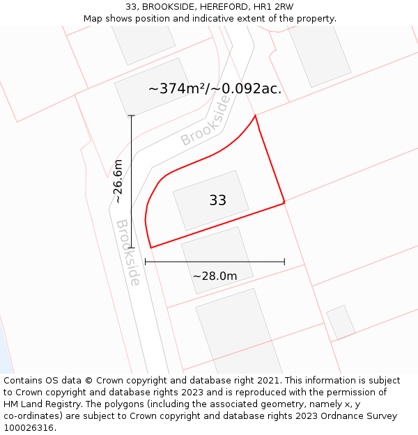 33, BROOKSIDE, HEREFORD, HR1 2RW: Plot and title map