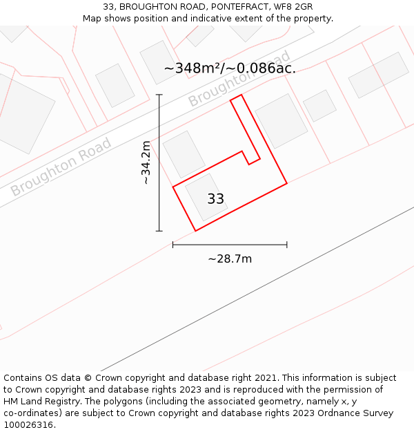 33, BROUGHTON ROAD, PONTEFRACT, WF8 2GR: Plot and title map