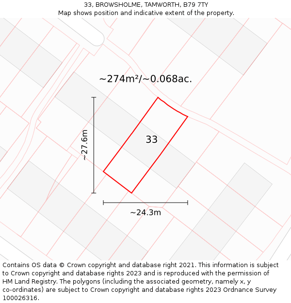 33, BROWSHOLME, TAMWORTH, B79 7TY: Plot and title map
