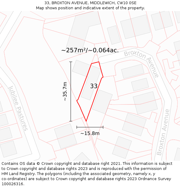 33, BROXTON AVENUE, MIDDLEWICH, CW10 0SE: Plot and title map
